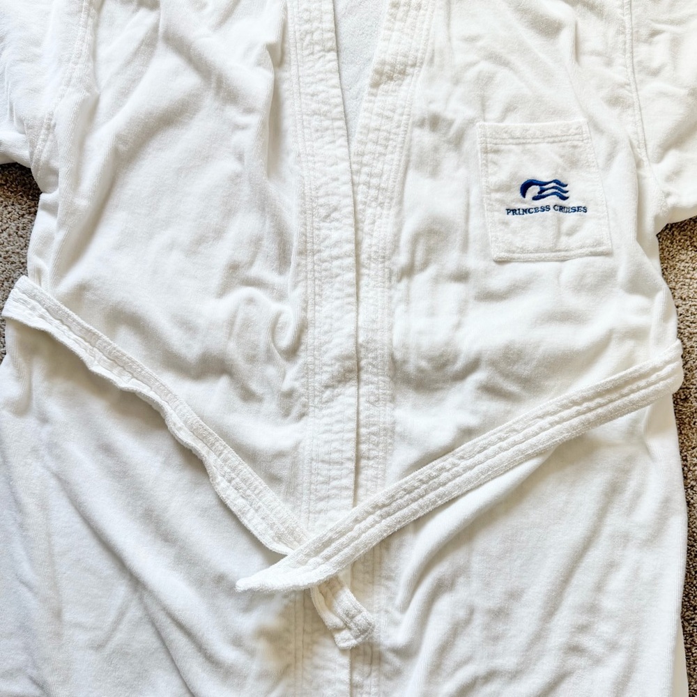 Princess Cruises Long Robe Tie Belt Cotton One Size Embroidered White Comfy - Picture 10 of 12